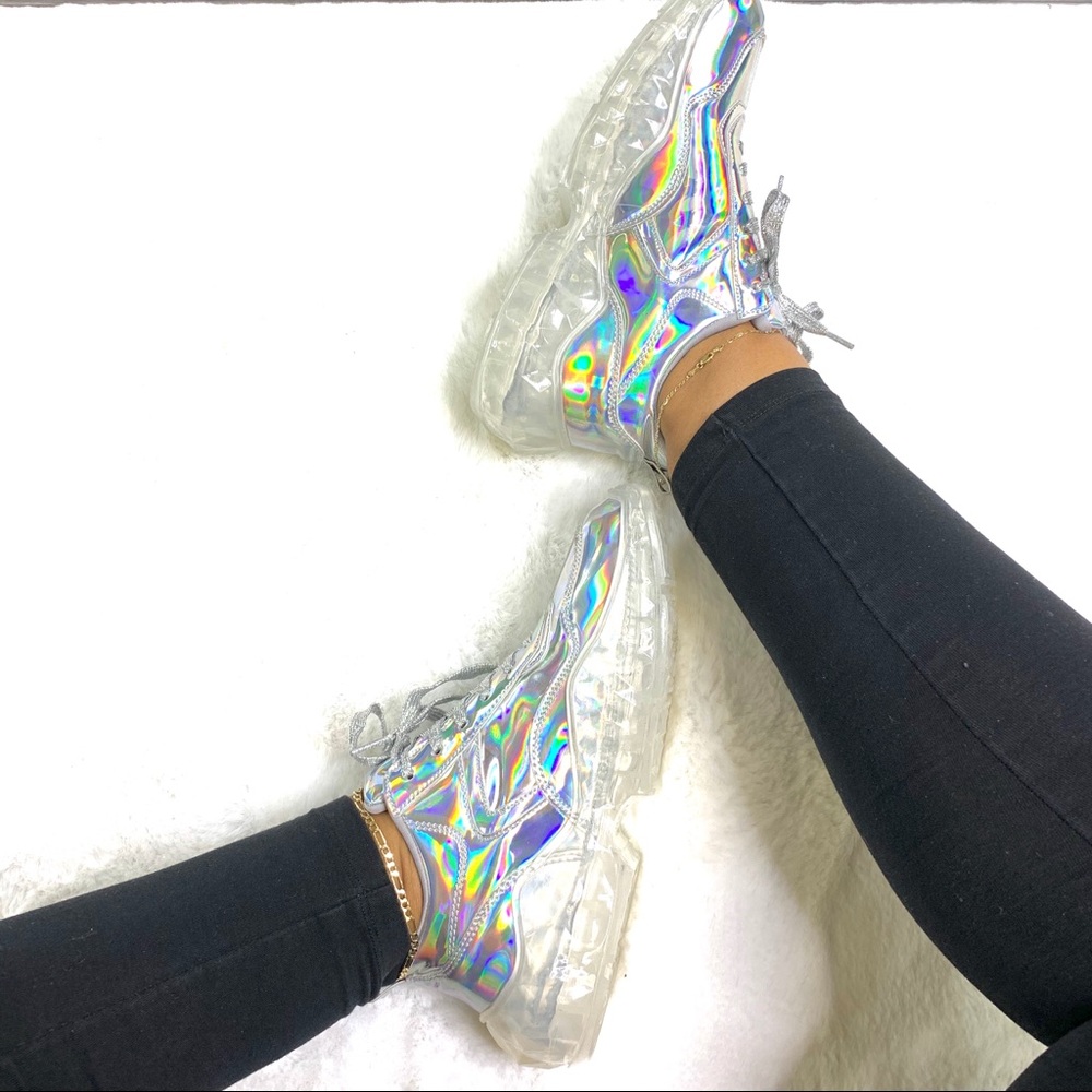 !!RESTOCKED!! Silver Holographic Fashion Sneakers - Picture 3 of 7